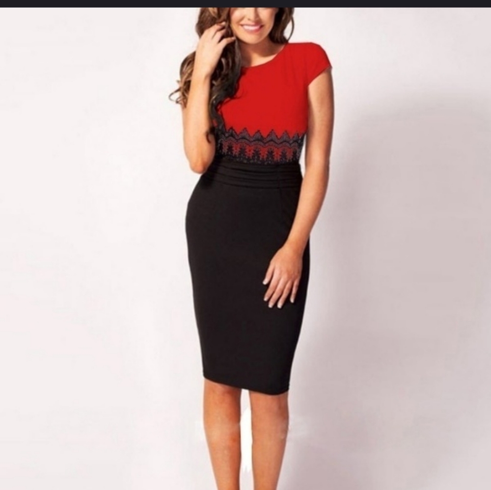 Fashion Women Dress Celeb Lace Contrast Evening